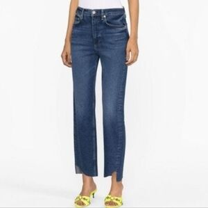 RAG AND BONE NWT Blue Harlow Straight Leg Jeans Mid-Rise Raw Hem